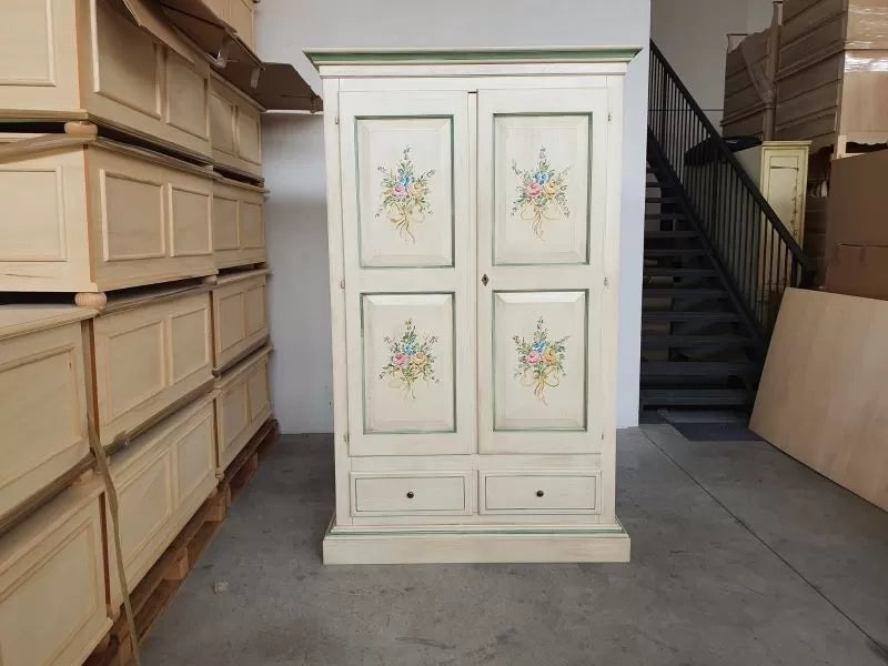 Armadio 2 porte in legno shabby bianco patinato/verde 125x61x200 - Mobili 2G