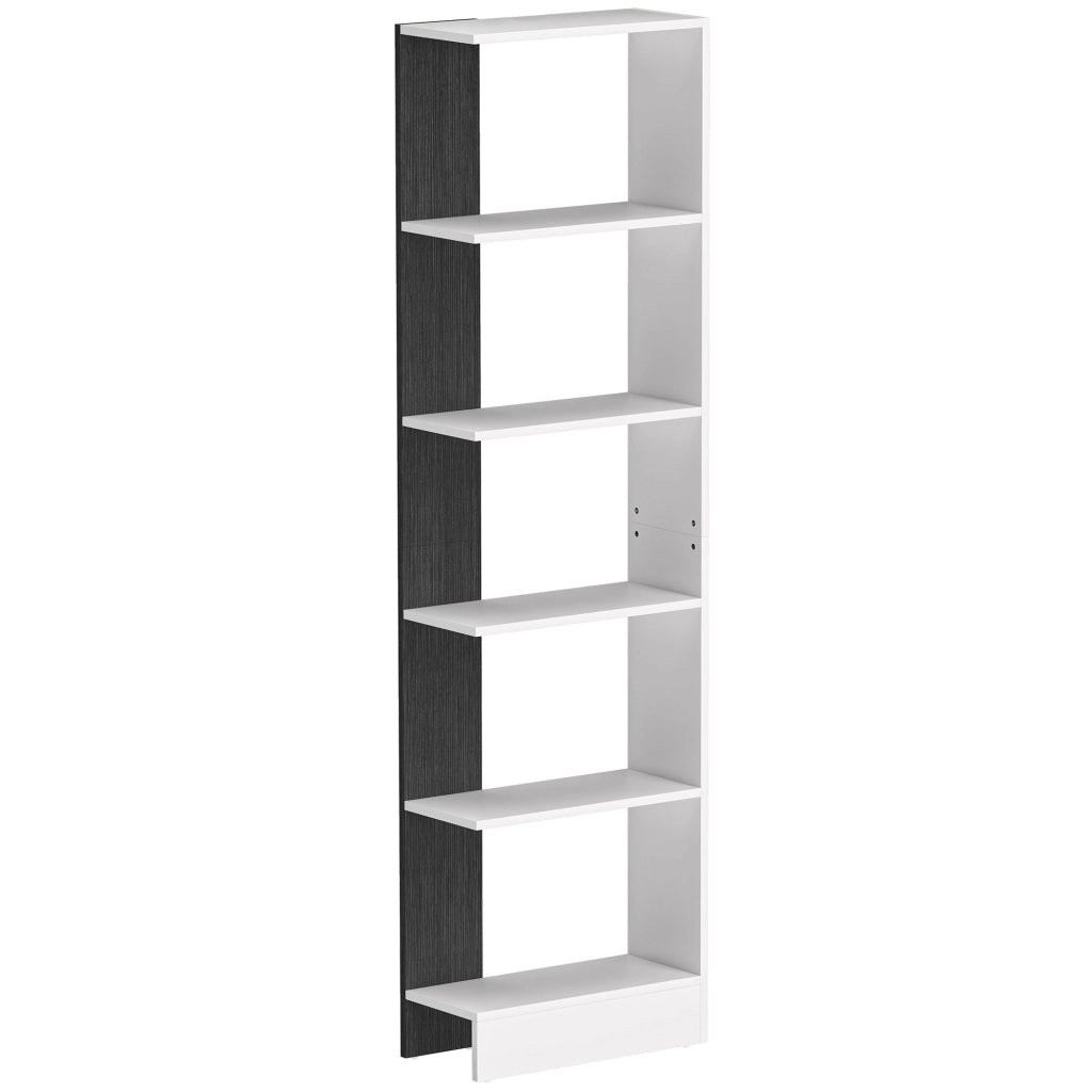 Libreria Moderna Salvaspazio 45x21x170 cm a 5 Ripiani in Legno Bianco e Nero