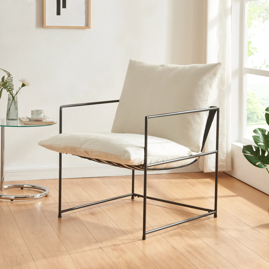 Poltrona Utsjoki con Cuscino Imbottito Sedia Relax 90 x 61 x 70 cm Nero / Beige [en.casa]
