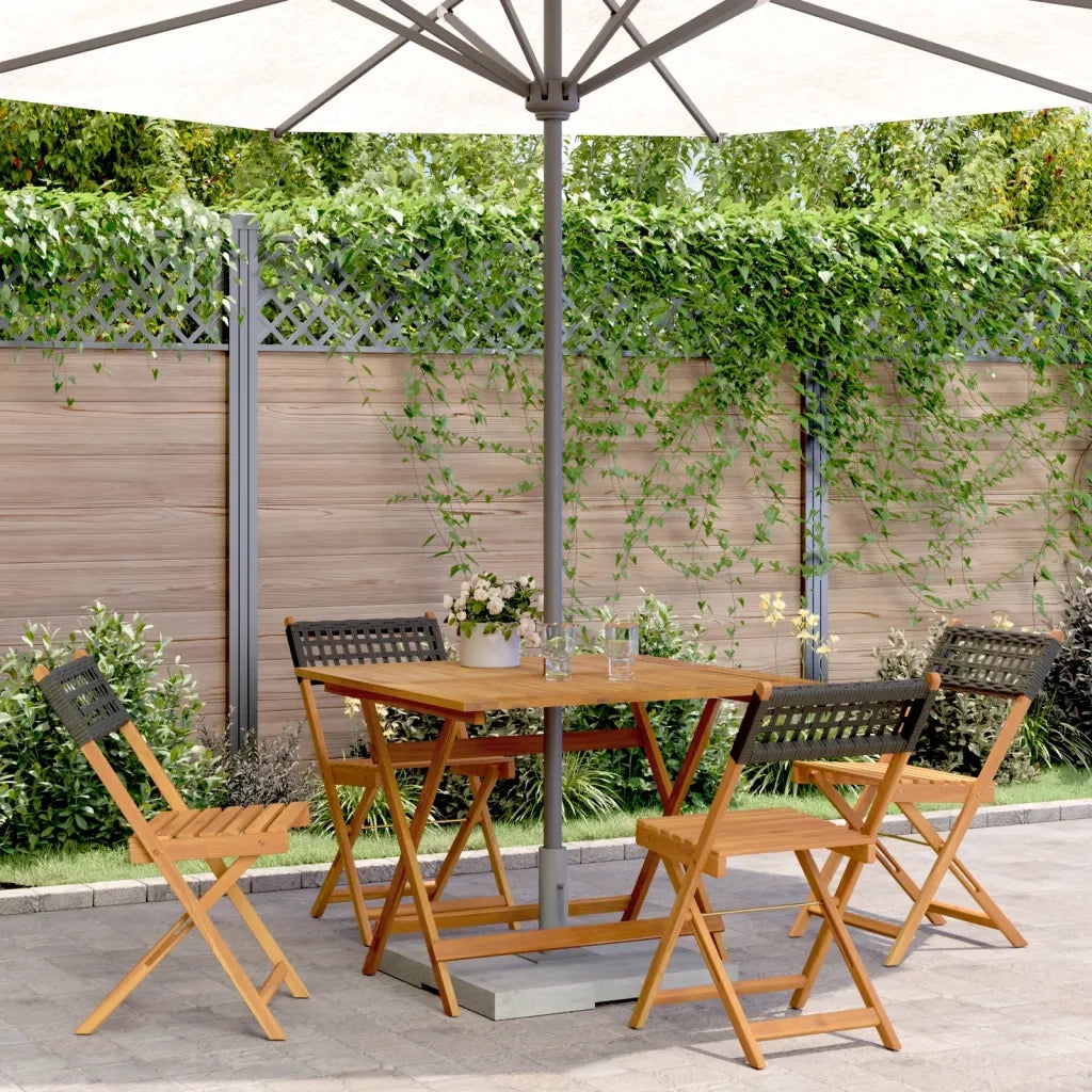 Set da Pranzo per Giardino 5pz Nero Polyrattan e Legno Massello 3281778
