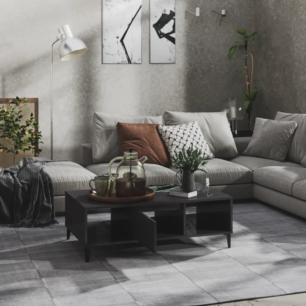 Tavolino salotto | Tavolino da caff¨¨ | Tavolino da Soggiorno Grigio Lucido 103,5x60x35cm Legno Multistrato