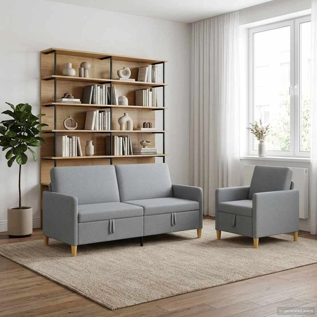 Set di Divani con Storage 2 pcs Grigio Chiaro Poliestere 3429204