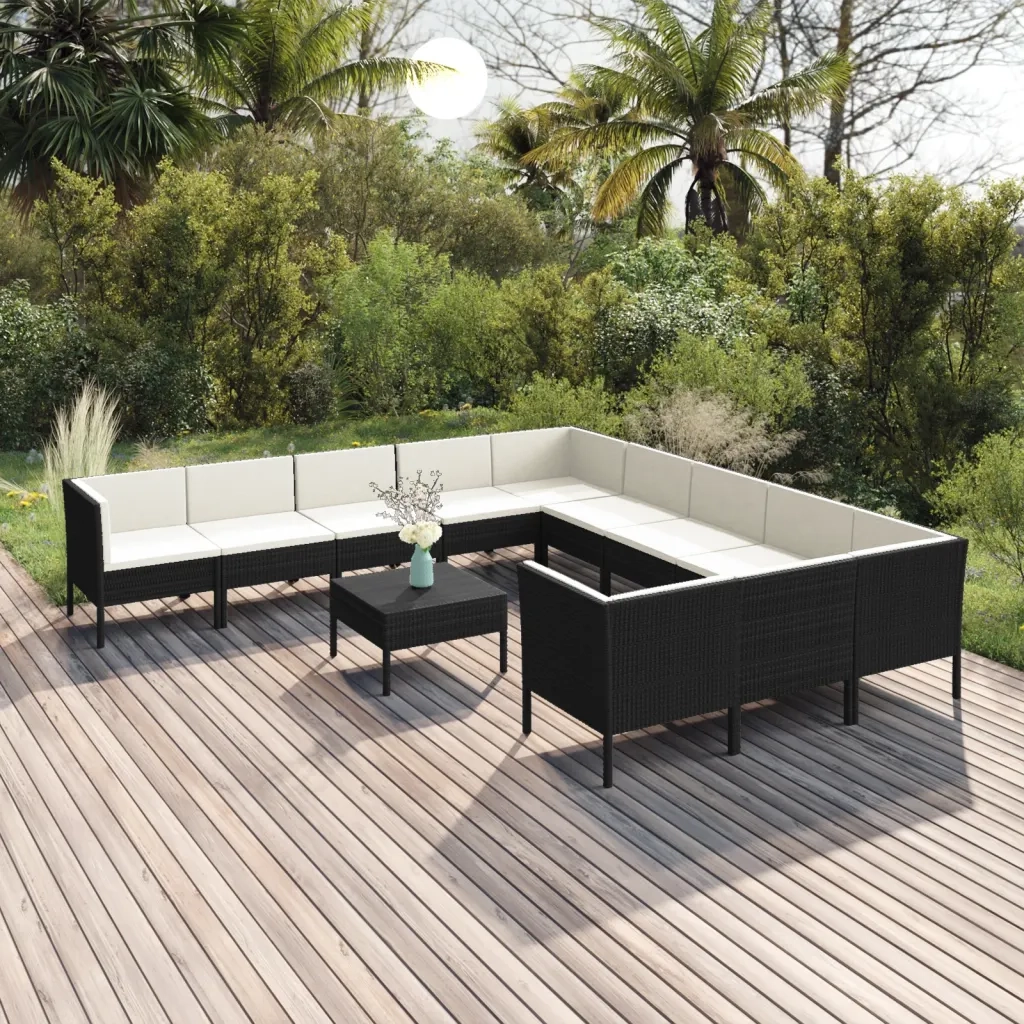 Set Divani da Giardino 12 pz con Cuscini in Polyrattan Nero cod mxl 38431