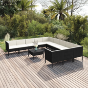 Set Divani da Giardino 12 pz con Cuscini in Polyrattan Nero cod mxl 38431