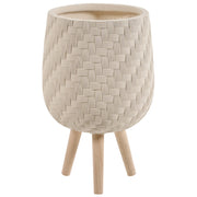 Vaso da fiori rialzato, beige chiaro, con motivo a trama in ossido di magnesio, per interni ed esterni, resistente alle intemperie, 16,5 L