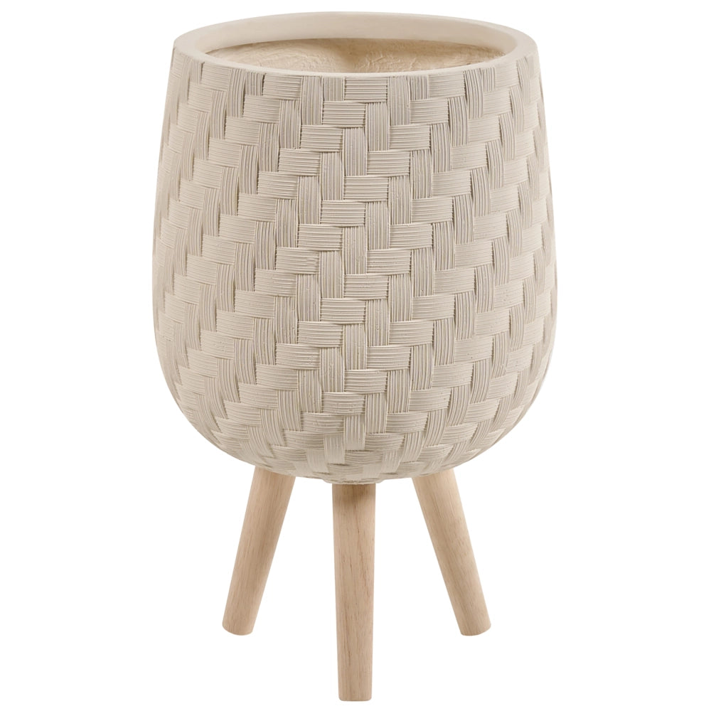 Vaso da fiori rialzato, beige chiaro, con motivo a trama in ossido di magnesio, per interni ed esterni, resistente alle intemperie, 16,5 L