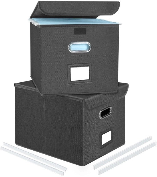 Archivio A4 con coperchio, cassettone di fibra e carta in stile poncho, adatto per uso domestico e ufficio, cassettone archivio (grigio scuro - 2 pezzi)