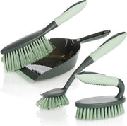 Set di Pulizia Completo da 4 Pezzi, Spazzola Mano, Scopa, Spazzola Mano e Spazzola Cucina, Set di Pulizia Starter Perfetto (Grigio-Light Verde)