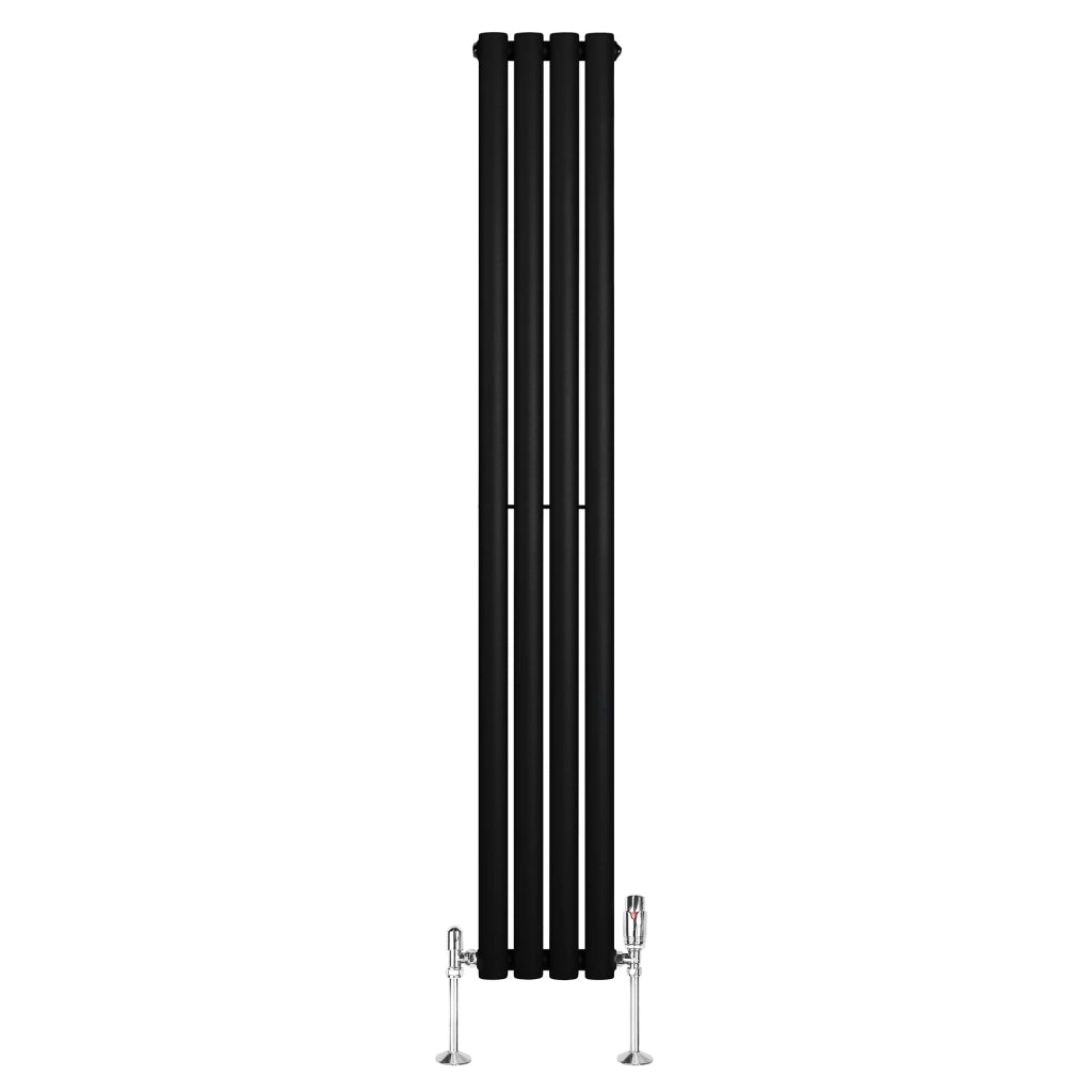 Radiatore Verticale Ovale 1600x240mm Nero con Valvole TRV