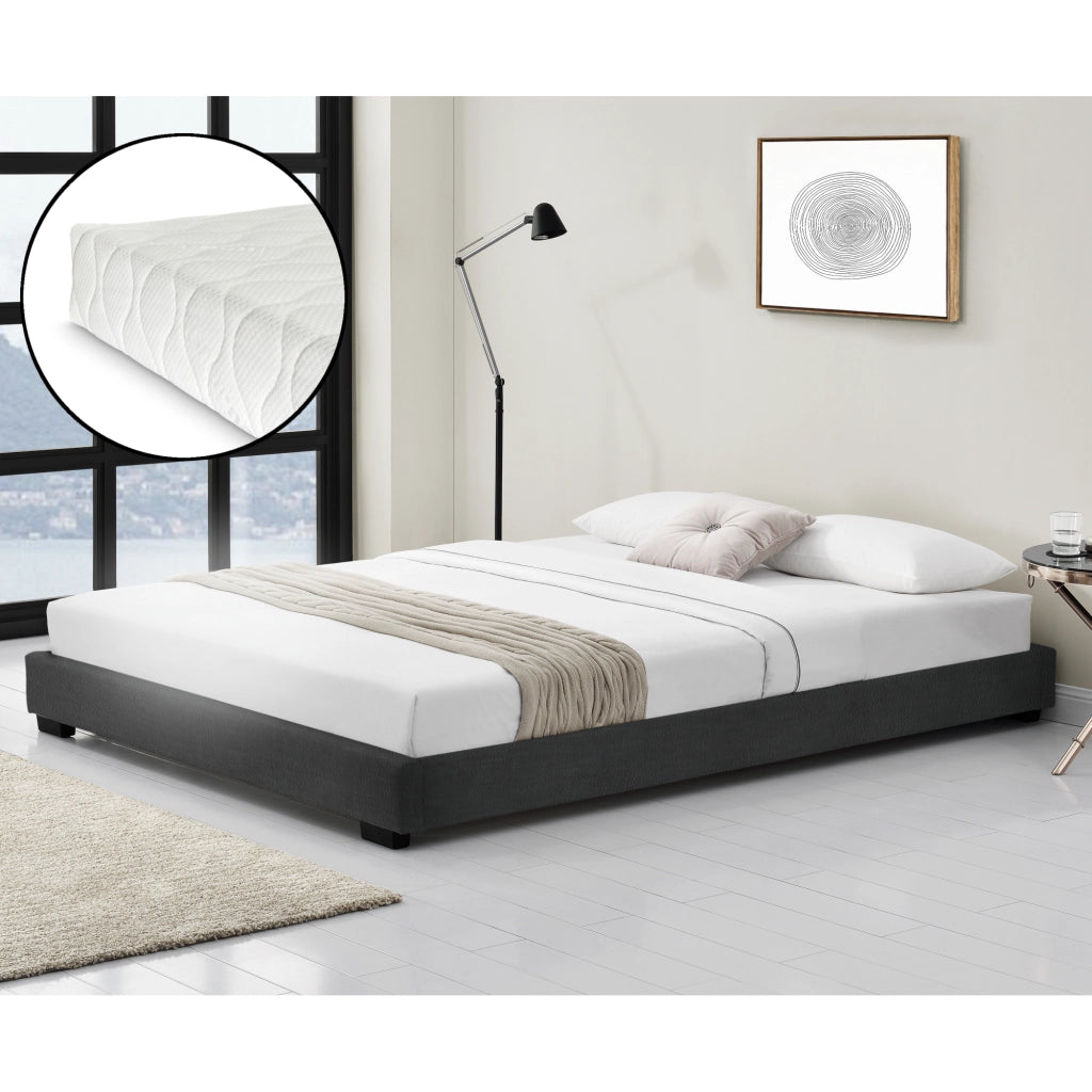 Corium Struttura Letto Imbottito con Materasso a Schiuma Fredda 180 x 200 cm Letto Matrimoniale con Rivestimento in Similpelle con Materasso Anallergico - Nero