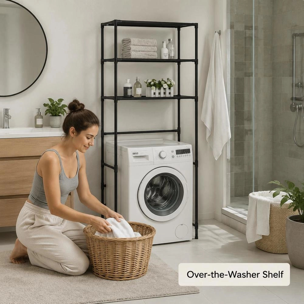 Washing Machine Shelf 3 Shelves Black 69x28x169 Cm