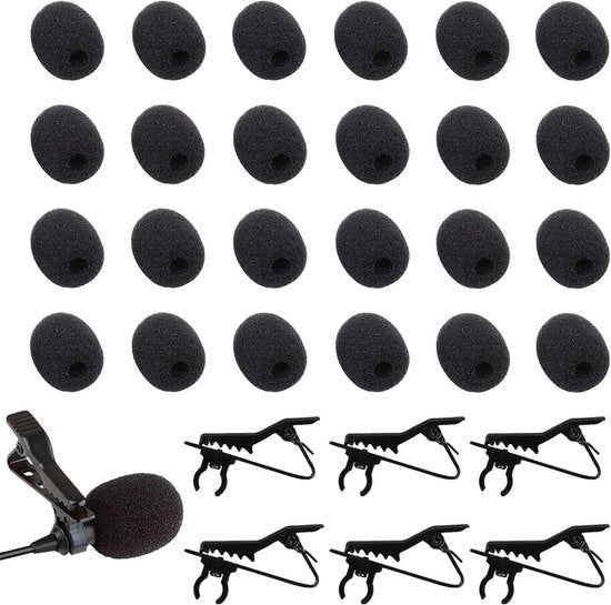Kit di sostituzione per microfono inverso con 24 coperture protettive per microfono a schiuma, 6 clip per microfono a forma di dado - Adatto per microfoni per cuffie miniaturizzate