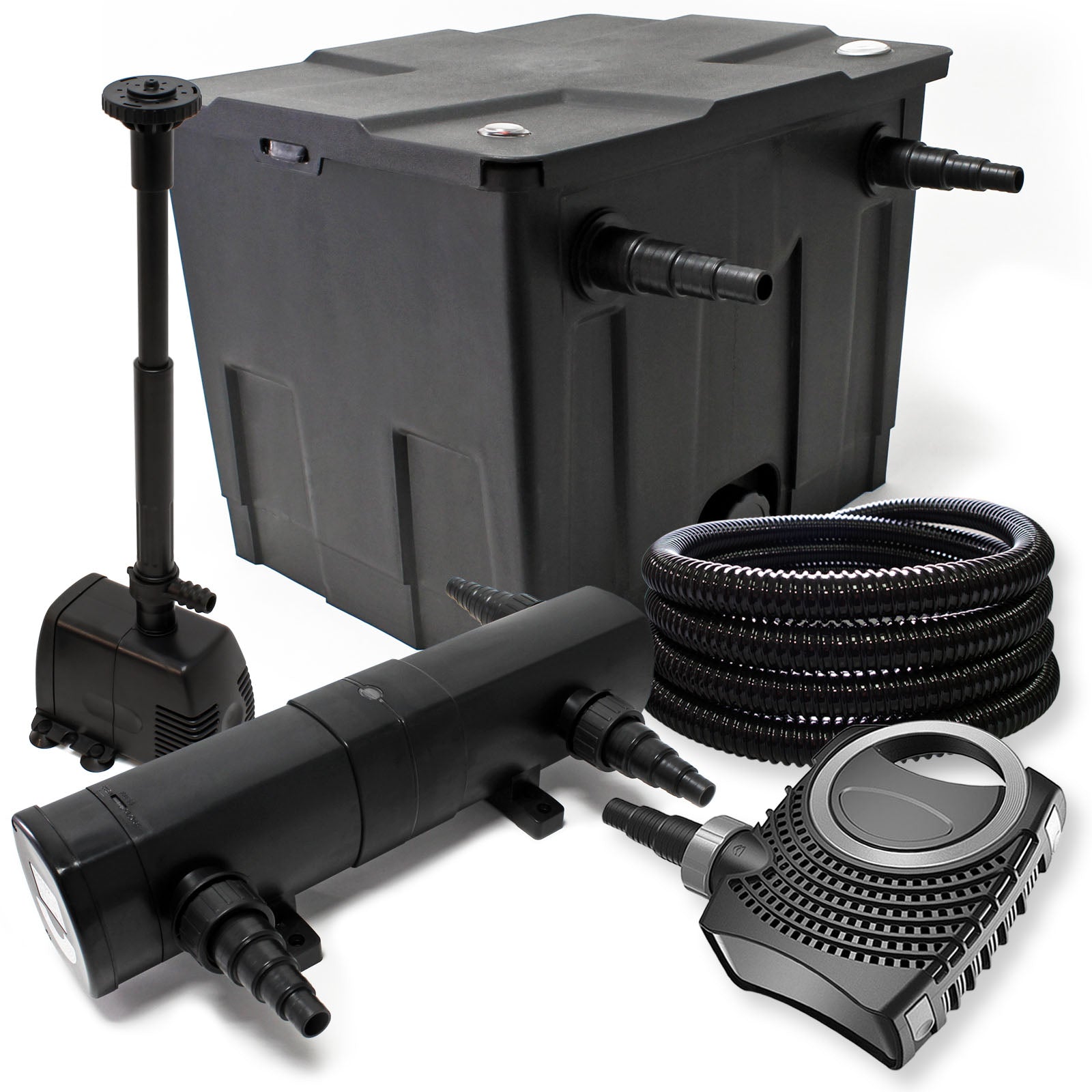 Set filtrante per laghetto 12000l con chiarificatore UVC 36W, pompa SuperEco 80W, skimmer e fontana