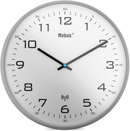 Orologio radiocomandato per muro, 30 cm, silenzioso, cornice grigia, facia oraria bianca, modello 13081 - moderno e silenzioso, grigio