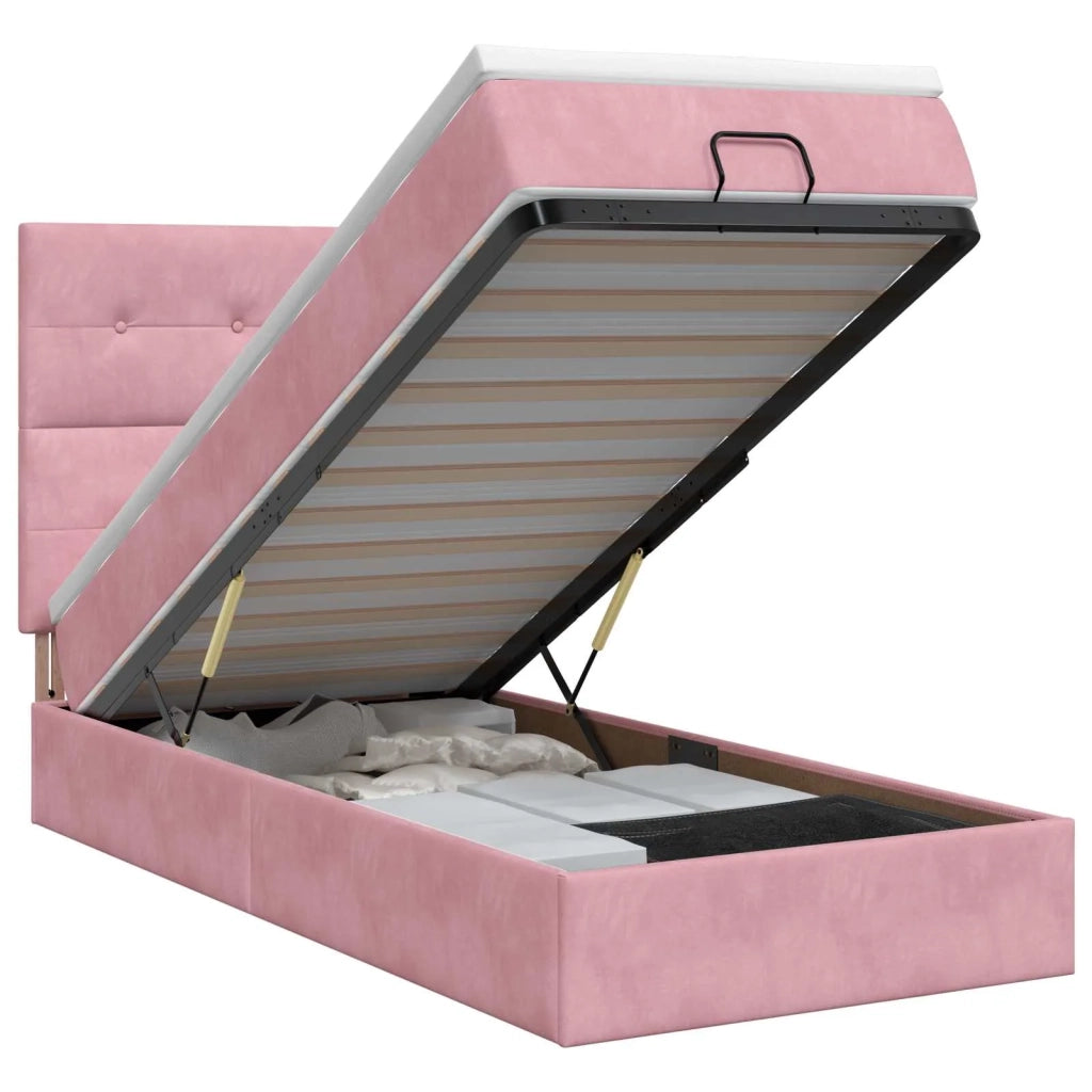 Letto ottomano con materasso Rosa 90 x 190 cm Velluto 3457694