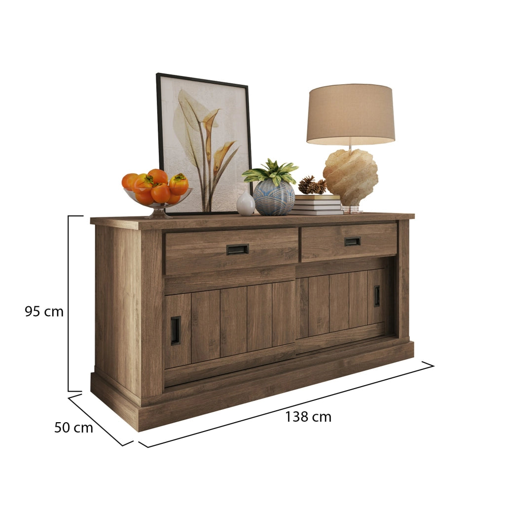 Madia Lupara, Credenza 2 Ripiani, 138x50x95h cm Marrone Noce