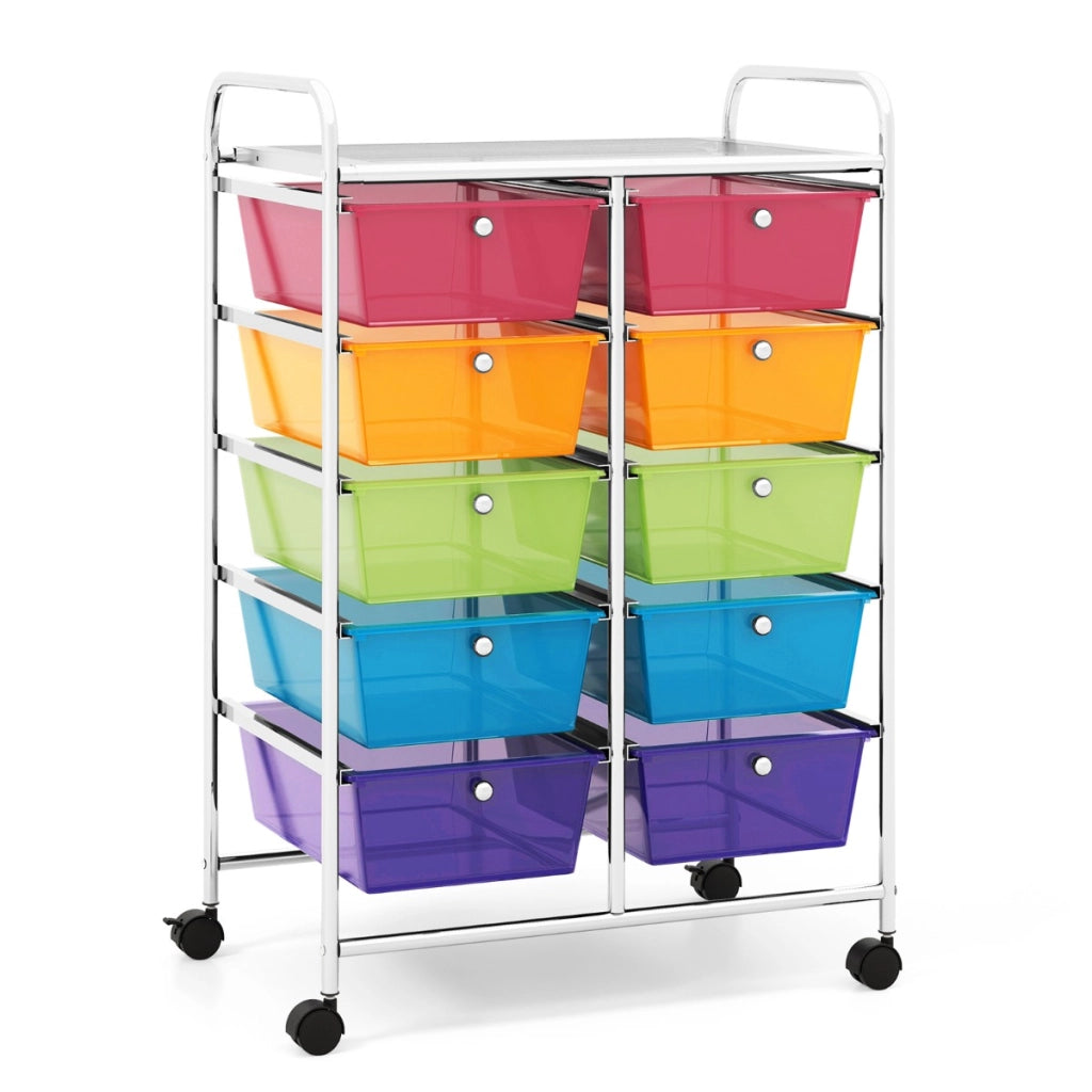 Carrello a 10 cassetti multiuso con ruote, Organizzatore per carta da scrapbooking e utensili da ufficio Colorato 2-Armadi da ufficio