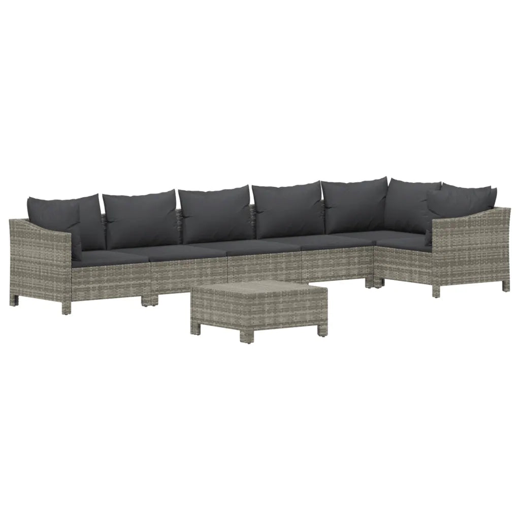 Set Divani da Giardino 7 pz con Cuscini in Polyrattan Grigio