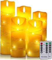 Set di 5 candele LED senza fiamma con stella e controllo a distanza – timer 24 ore – fiamma danzante – alimentazione a batterie (ivore)