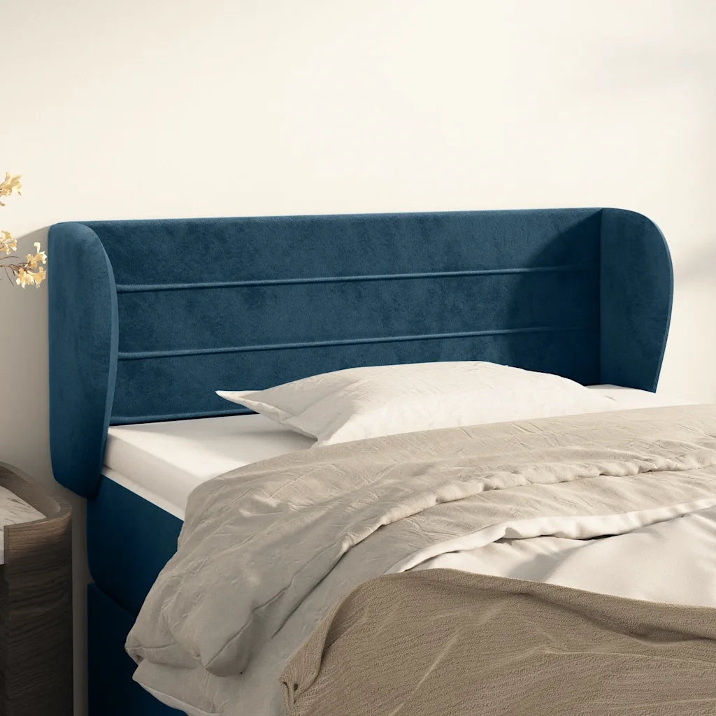 Testiera | Testata ad Orecchio Blu Scuro 103x23x78/88 cm in Velluto