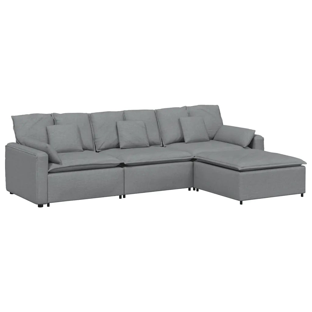 Divano Modulare con Poggiapiedi e Cuscini Grigio Chiaro 3321057