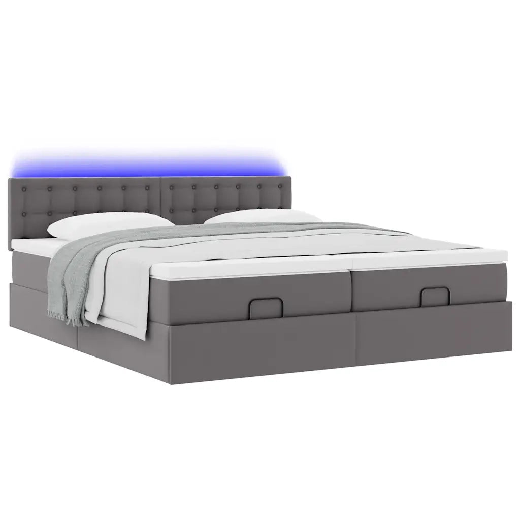 Struttura Letto Pouf con Materassi Grigio 200x200 cm Similpelle 3312813