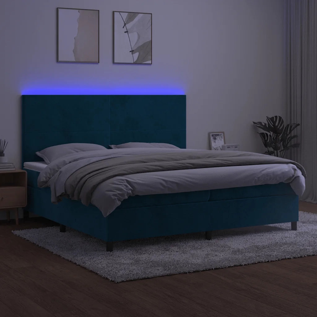 Letto a Molle con Materasso e LED Blu Scuro 200x200 cm 3136027
