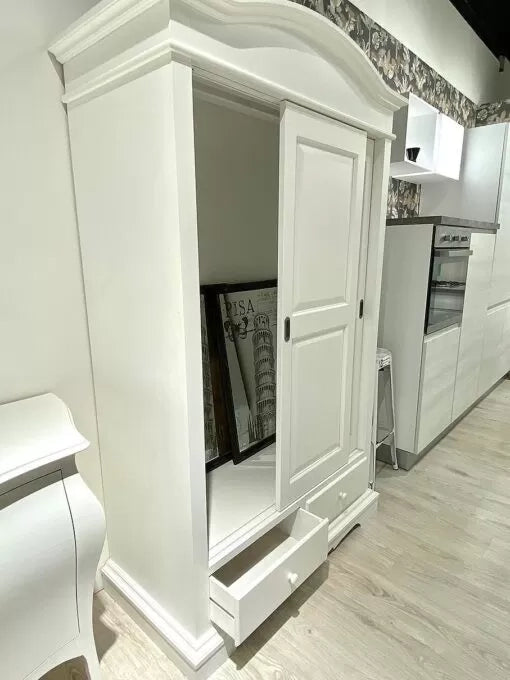 Armadio arte povera 2 ante scorrevoli shabby legno bianco 122x60x200 (1296) - Mobili 2G