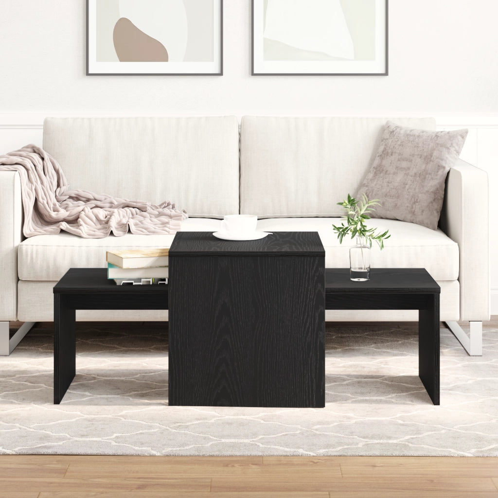 Set di Tavolini  Nero Rovere 100x48x40 cm in Legno Ingegnerizzato
