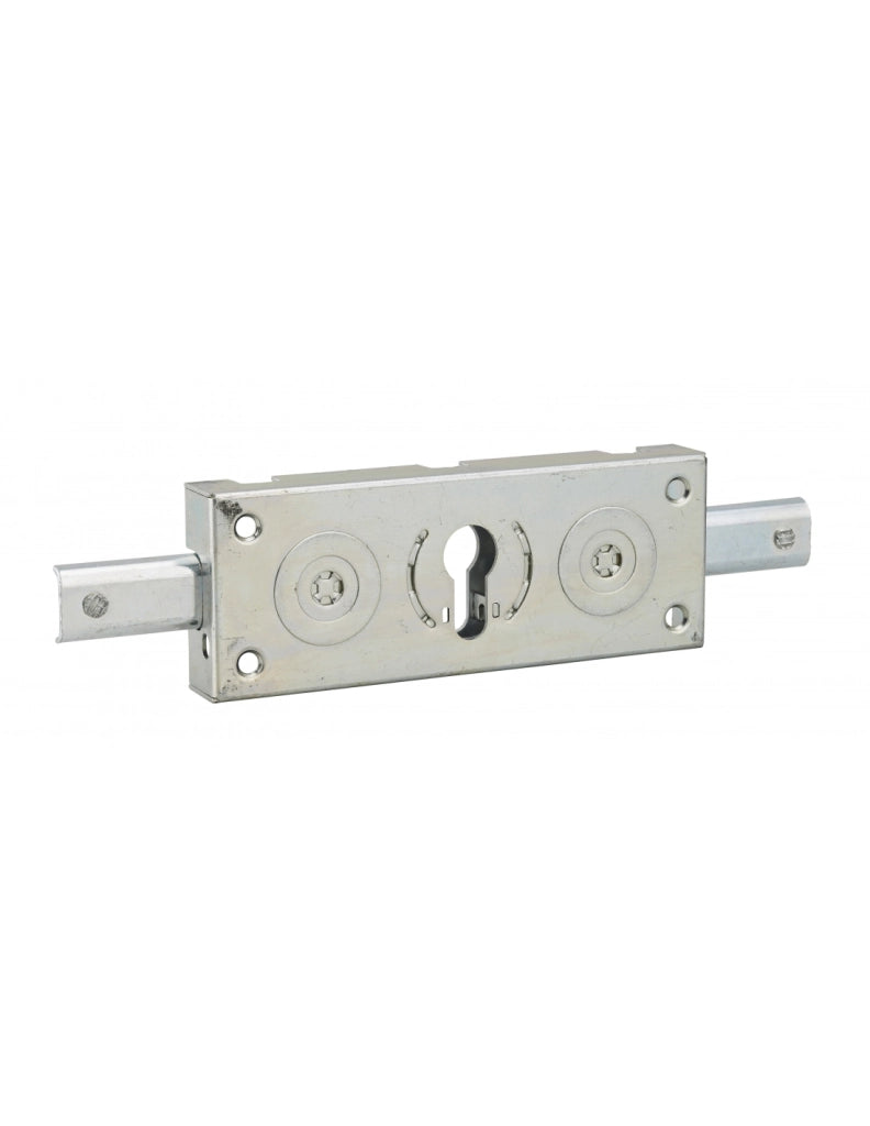 Serratura a cilindro per saracinesca in metallo, 2 catenacci laterali, asse 80mm, 160x60mm, zincato - THIRARD