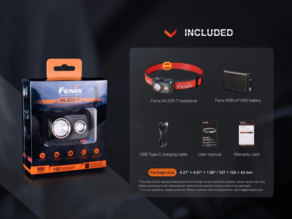 Torcia frontale LED FENIX HL32R-T 800 lumen 132 metri