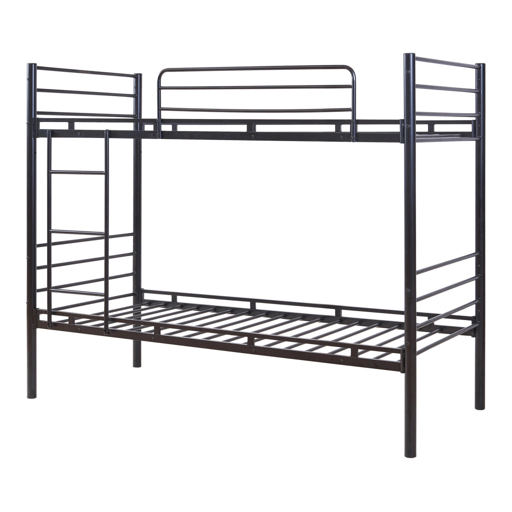 Letto a Castello Bevapis con Scala e Barriera Anticaduta a 2 Posti 90x200 cm - Nero [en.casa]