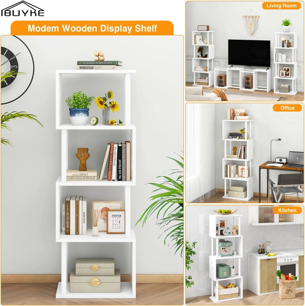 Libreria Scaffale a 5 Livelli, S, Moderno, Scaffali Espositivi in Metallo per Soggiorno, Camera Da Letto, Ufficio, Bianco WBC015W