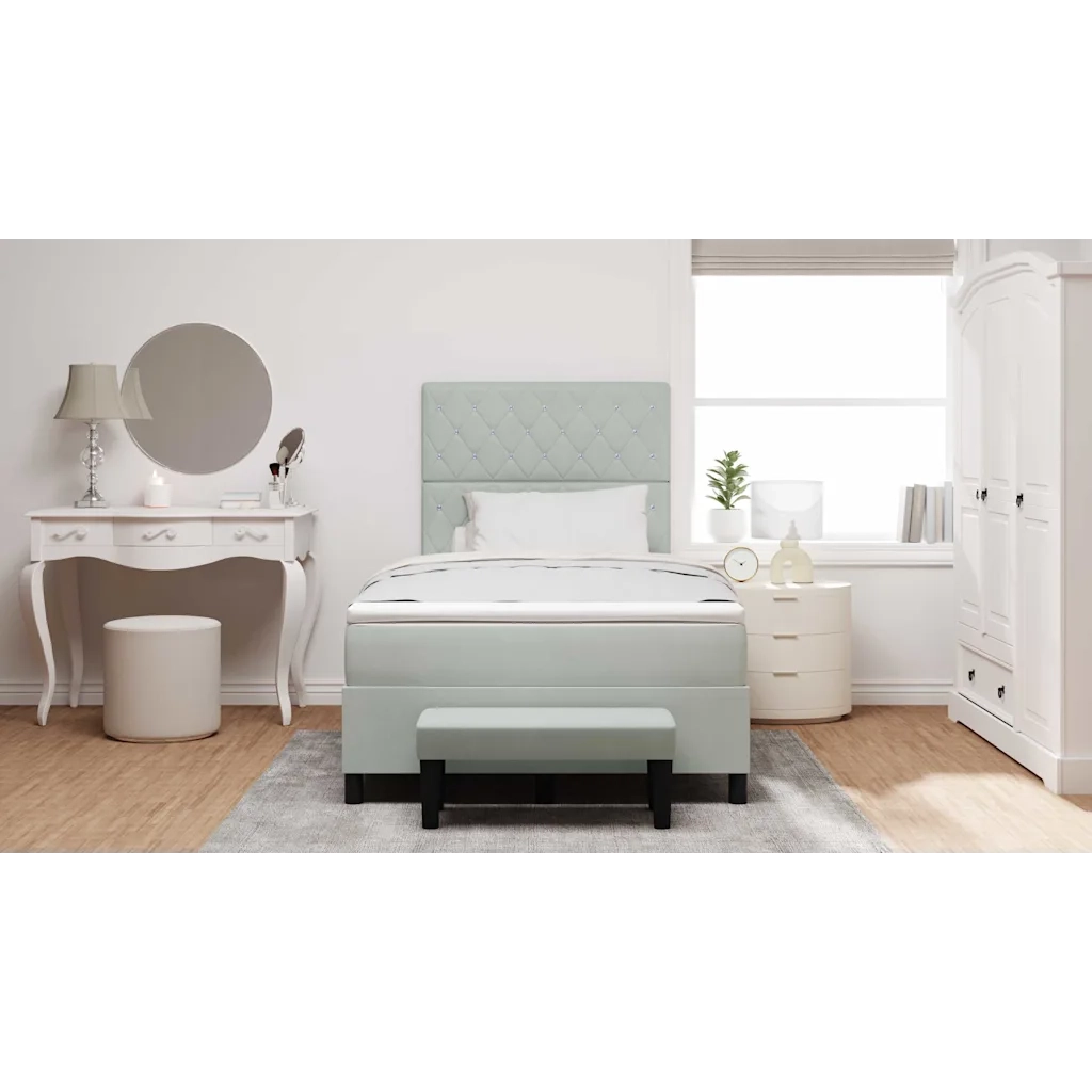 Letto a molle con materasso Grigio chiaro 120 x 190 cm Velluto