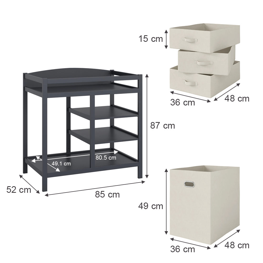 Vicco Fasciatoio Antracite 85 x 87 cm con cassetti in tessuto