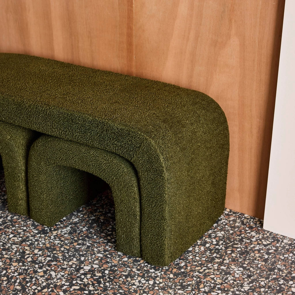 Panca e sgabelli impilabili bouclé, verde kaki