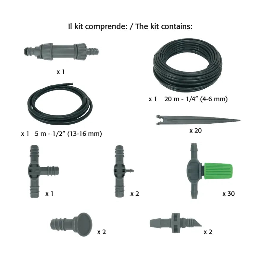 Set Microirrigazione Verdemax Fino a 30 Vasi Sistema Automatizzato in PP POM e PE