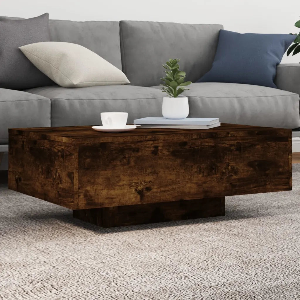 Tavolino da salotto | Tavolino da caff¨¨ | Tavolino da Soggiorno con Luci LED Rovere Fumo 85x55x31 cm