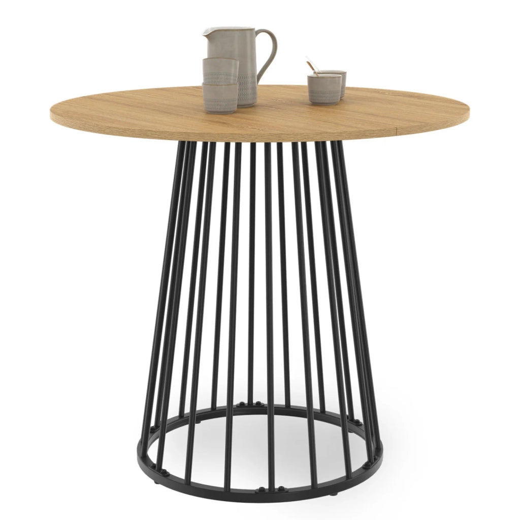 IDMarket - YUNA Tavolo da pranzo rotondo per 4 persone con piano in legno e gamba in filo metallico nero 80 cm