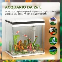 Acquario per Pesci Rossi 26L con Luci LED, Sistema di Filtraggio e Pompa d'Acqua, 38x26x38 cm, Bianco