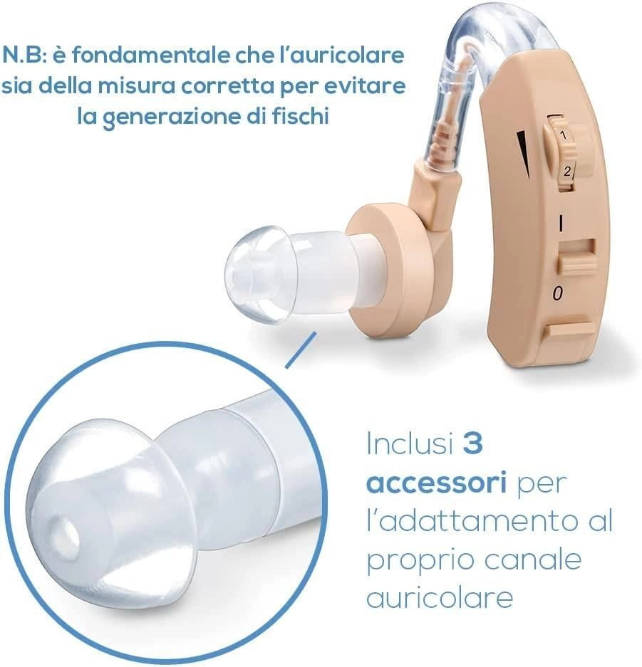 Beurer HA 20 Apparecchio Acustico che amplifica il volume di tutti i suoni interni ed esterni Volume regolabile 3 accessori per adattarlo individualmente al canale