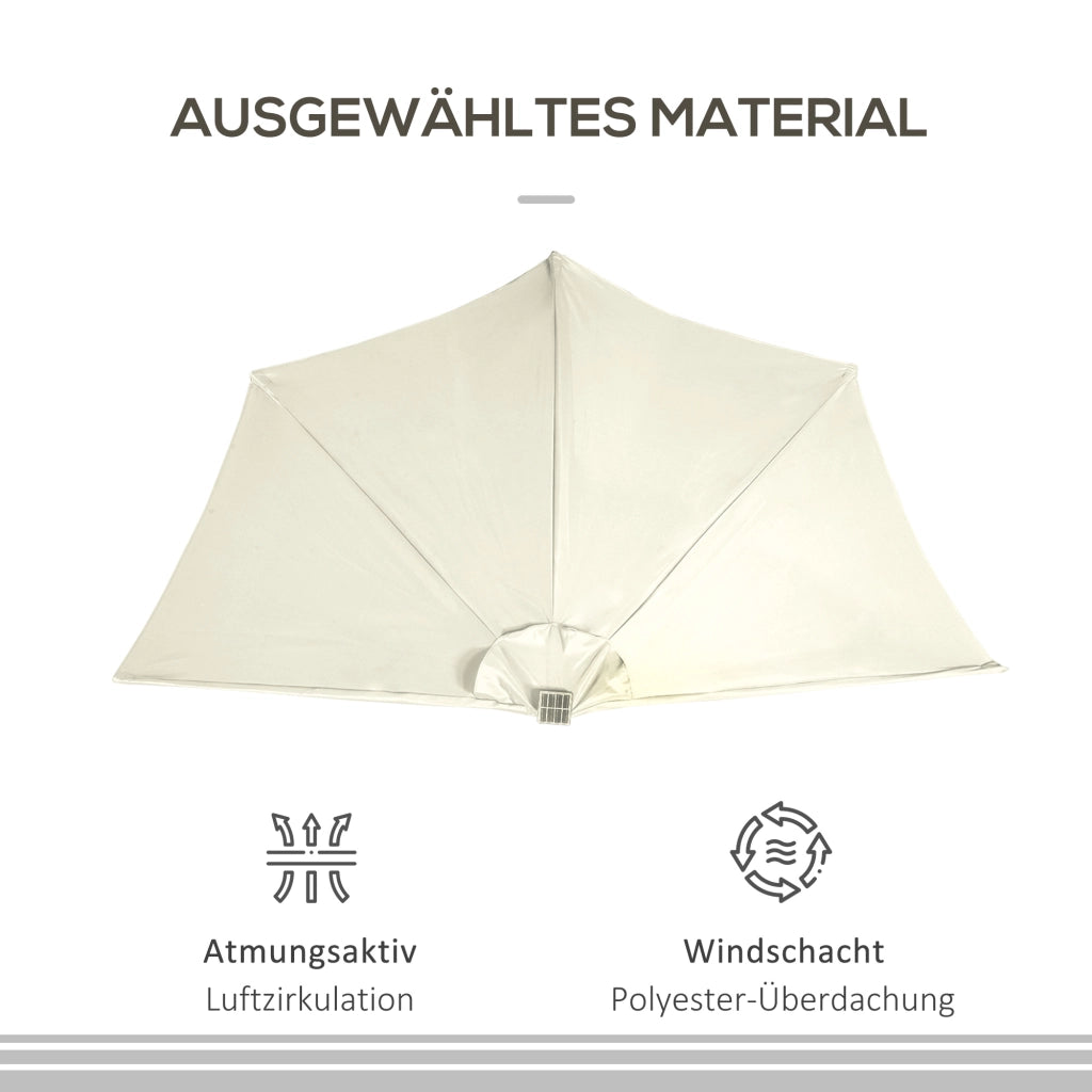 Ombrellone da giardino semicircolare con pannello solare e LED ¨C zephmum ¨C beige 270x135x240 cm