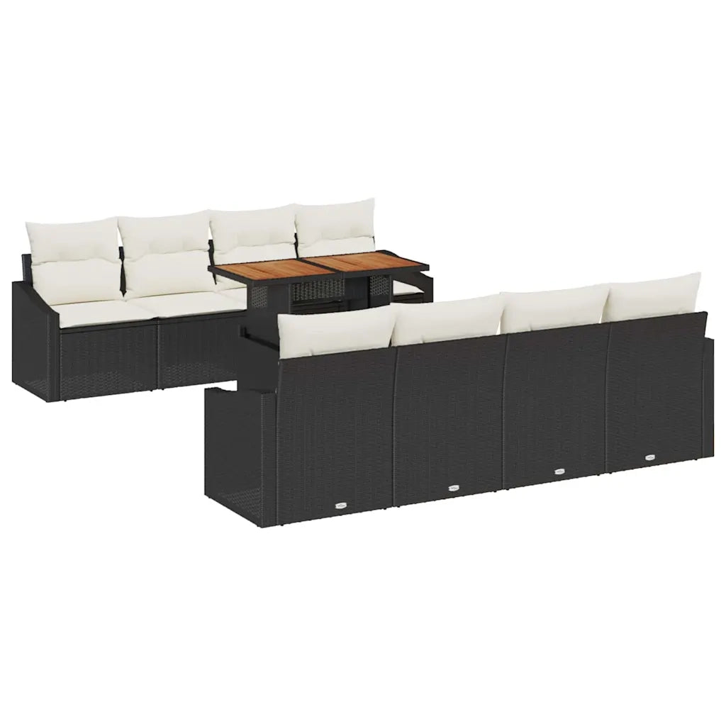 Set Divano da Giardino con archiviazione 9 pcs Nero Poly Rattan