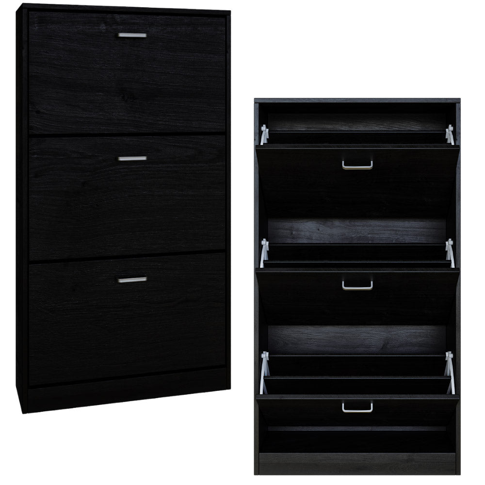 Scarpiera Salvaspazio 3 Ante a Ribalta 63x24x115 cm in Melaminico Venato a Rilievo Nero
