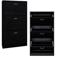 Scarpiera Salvaspazio 3 Ante a Ribalta 63x24x115 cm in Melaminico Venato a Rilievo Nero