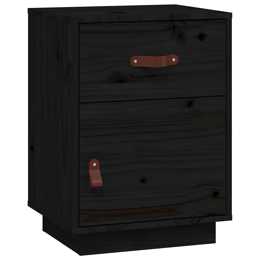 Comodino | Armadio da Notte | Mobiletto da notte Nero 40x34x55 cm in Legno Massello di Pino