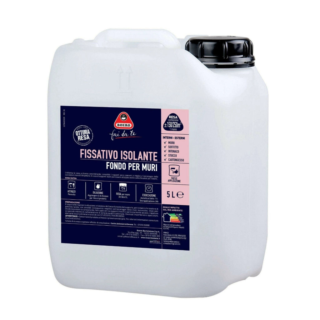 Fissativo Isolante per Muri Fondo Pittura Idropittura Interno Esterno 784 Boero Formato: 5 L