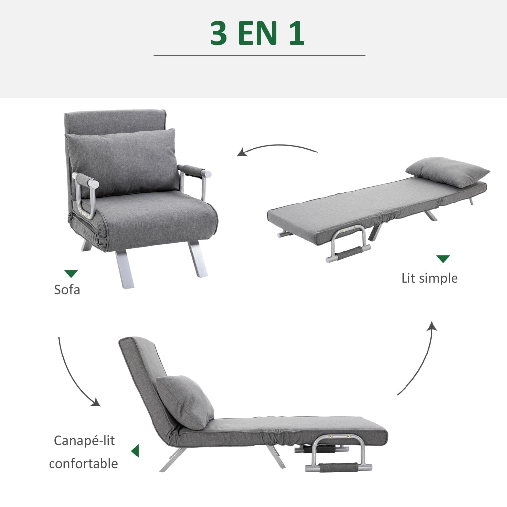 Poltrona letto convertibile 1 posto ¨C Xylo ¨C tessuto lino grigio chiaro con cuscino