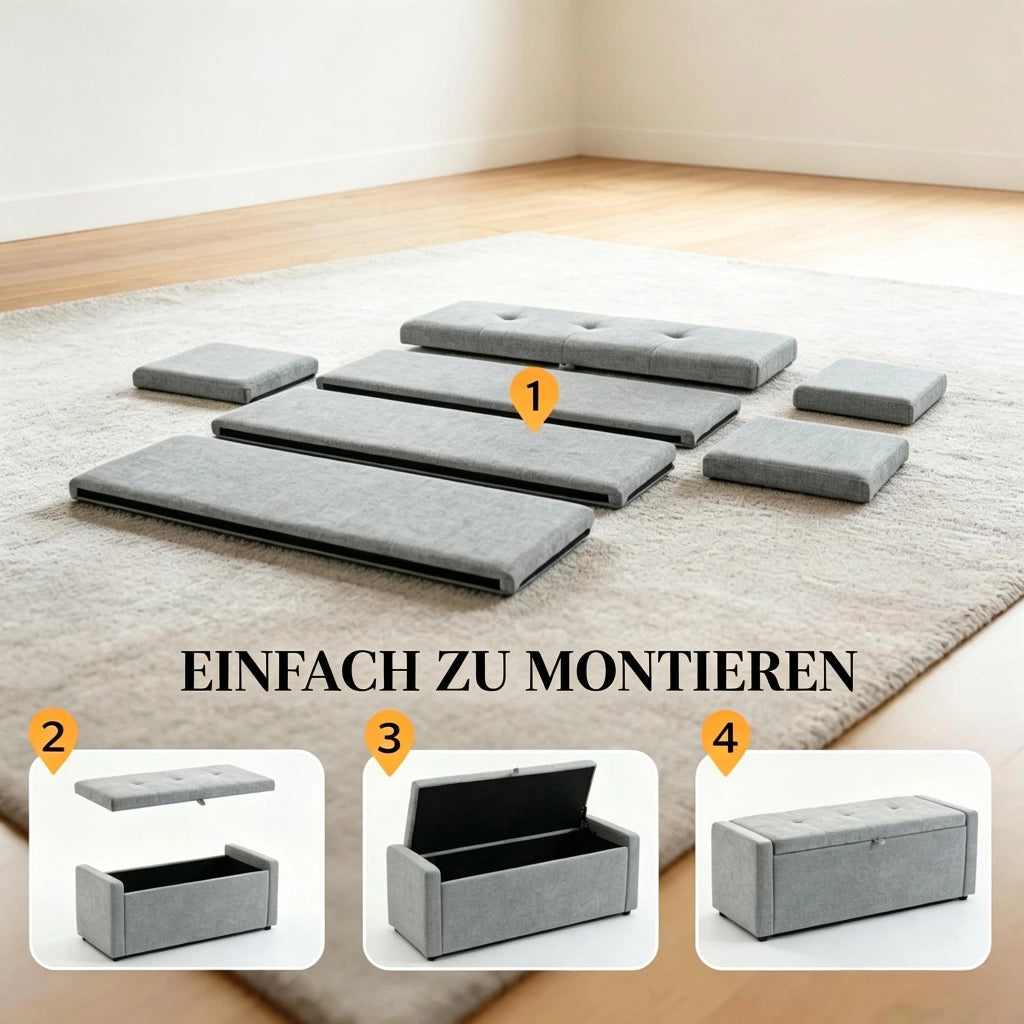 PANCA Contenitore 122x48x44 cm Grigio in Lino
