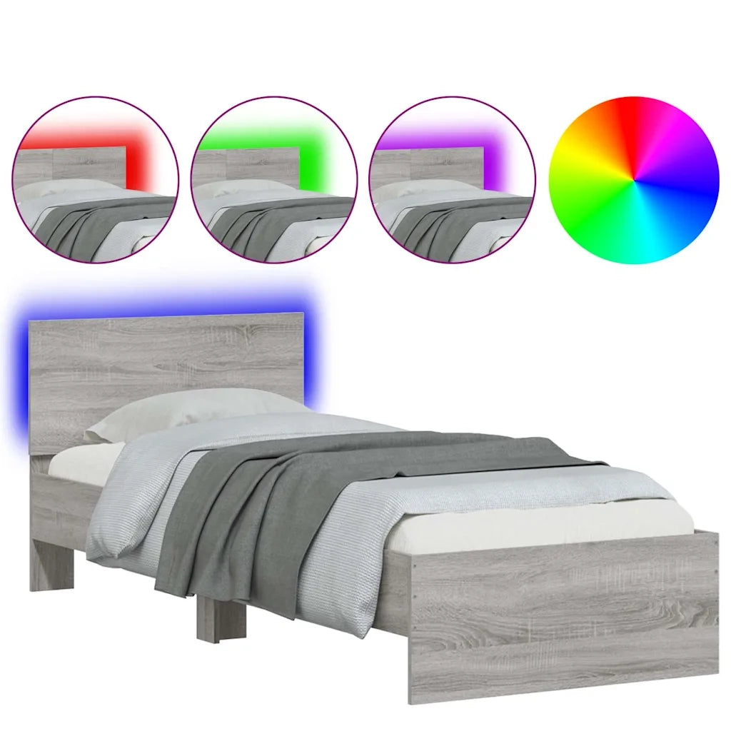 Giroletto con Testiera e LED-Struttura Letto con testiera Grigio Sonoma 90x190 cm